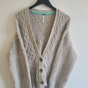 Free People Cable Knit Cardigan - Beige
